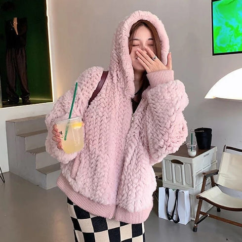 Winter Casual Hooded Rabbit Fur Jackets